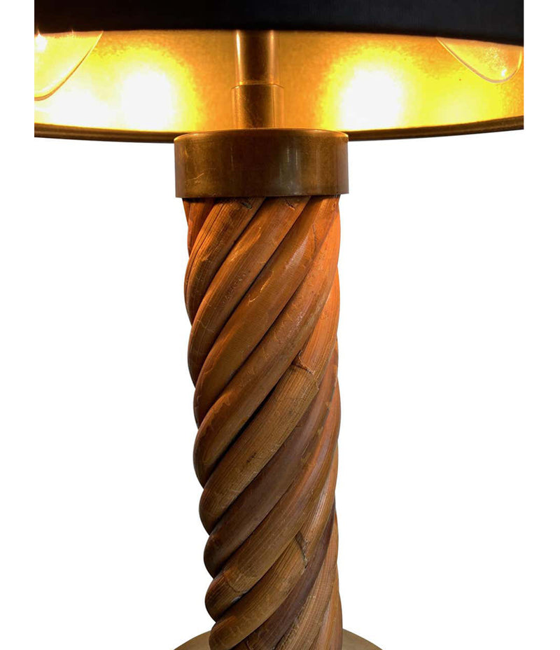 A RARE ITALIAN BAMBOO LAMP WITH BRASS BASE AND FITTINGS BY FERDINANDO LOFFREDO