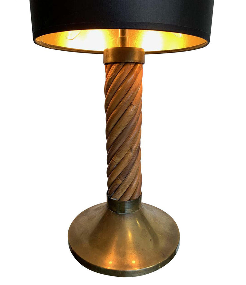 A RARE ITALIAN BAMBOO LAMP WITH BRASS BASE AND FITTINGS BY FERDINANDO LOFFREDO