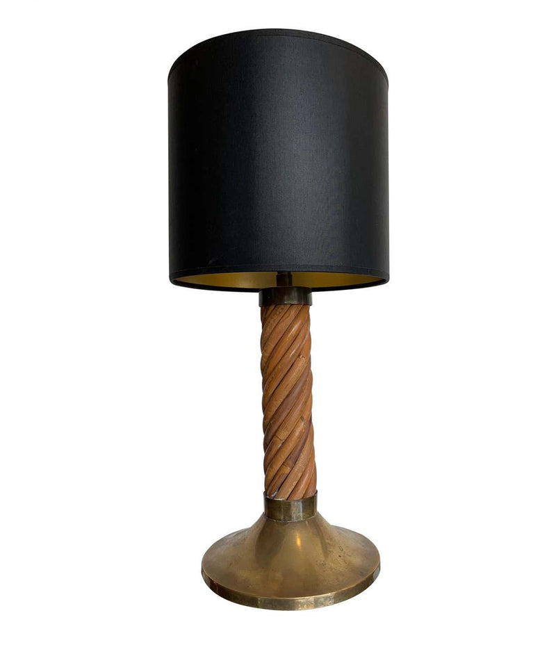 A RARE ITALIAN BAMBOO LAMP WITH BRASS BASE AND FITTINGS BY FERDINANDO LOFFREDO