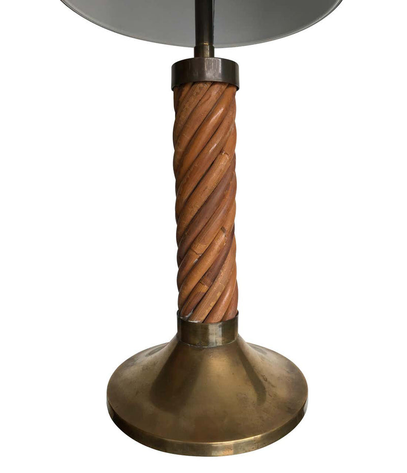 A RARE ITALIAN BAMBOO LAMP WITH BRASS BASE AND FITTINGS BY FERDINANDO LOFFREDO