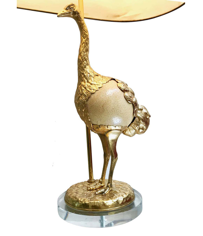 A RARE PAIR OF GABRIELLA CRESPI "STRUZZO" LAMPS WITH REAL OSTRICH EGG BODIES