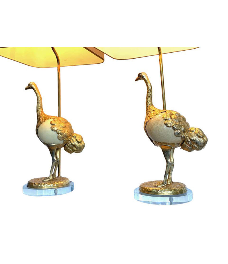 A RARE PAIR OF GABRIELLA CRESPI "STRUZZO" LAMPS WITH REAL OSTRICH EGG BODIES