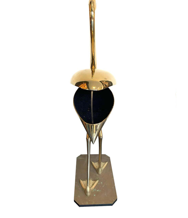 A STUNNING LARGE BRASS FLAMINGO SCULPTURE BY FONDICA WITH HINGES BACK WINGS