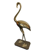 A STUNNING LARGE BRASS FLAMINGO SCULPTURE BY FONDICA WITH HINGES BACK WINGS