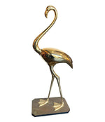 A STUNNING LARGE BRASS FLAMINGO SCULPTURE BY FONDICA WITH HINGES BACK WINGS