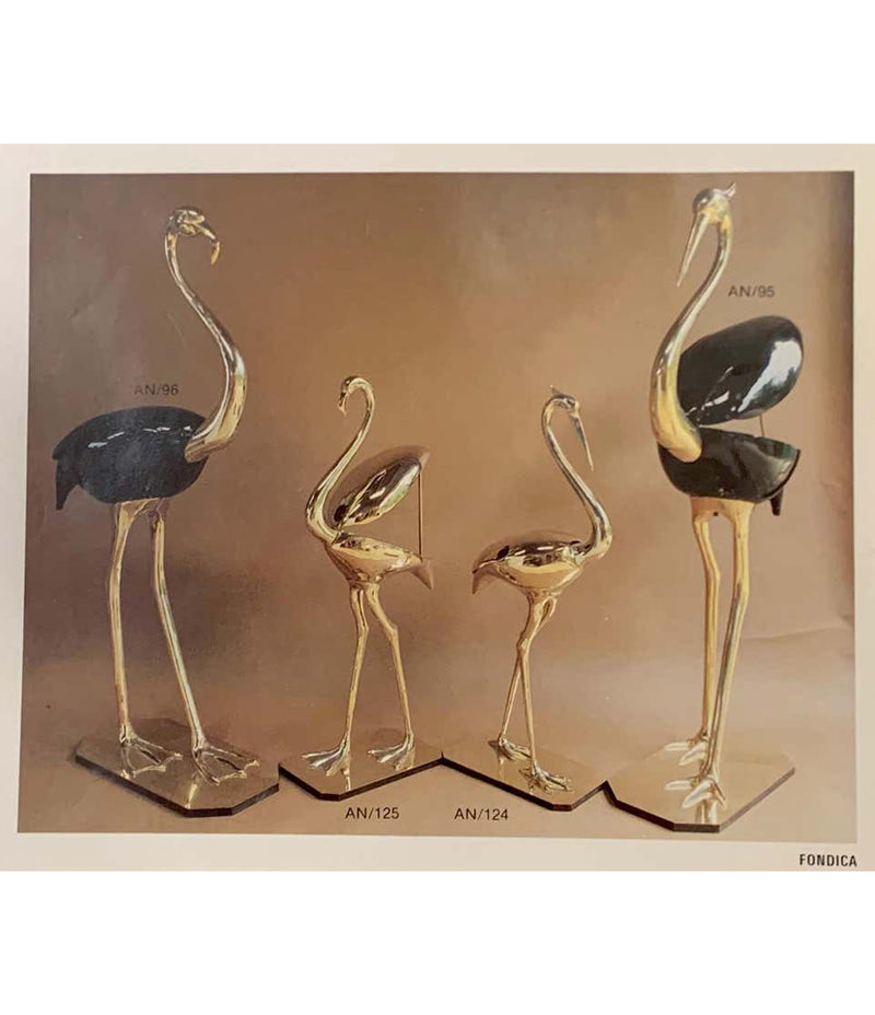 A STUNNING LARGE BRASS FLAMINGO SCULPTURE BY FONDICA WITH HINGES BACK WINGS