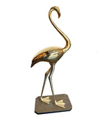 A STUNNING LARGE BRASS FLAMINGO SCULPTURE BY FONDICA WITH HINGES BACK WINGS