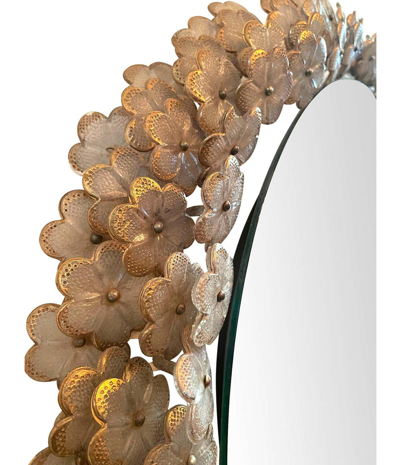 BEAUTIFUL EMIL STEJNAR BACK LIT MIRROR WITH MURANO GLASS FLOWERS SURROUND