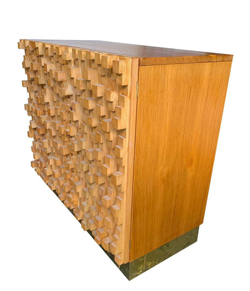 Brutalist Geometric Block Wood Beech Cabinet - Percival Lafer - Ed Butcher Antiques