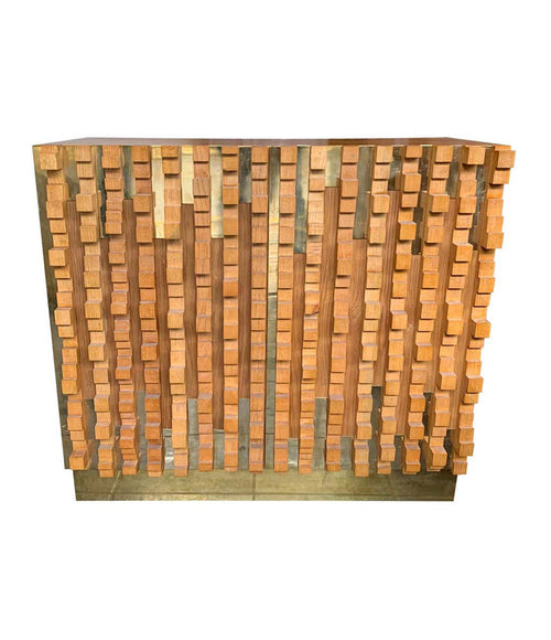 Brutalist Geometric Block Wood Beech Cabinet - Percival Lafer - Ed Butcher Antiques