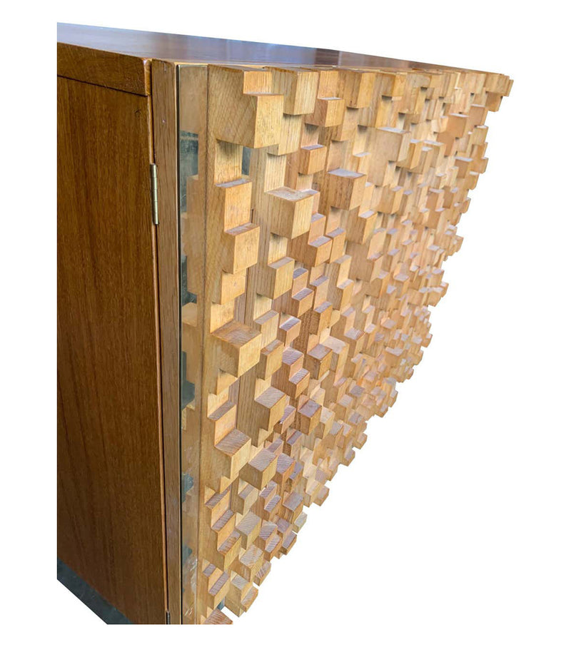  BRUTALIST GEOMETRIC BLOCK WOOD BEECH CABINET IN THE STYLE OF PERCIVAL LAFER
