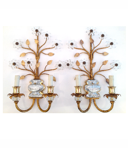 Maison Bagues gilt wall sconces and rock crystal 