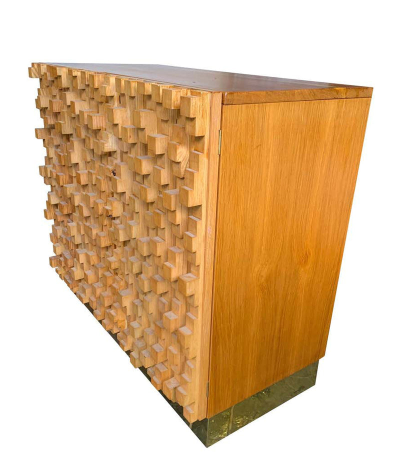Mid century cabinet brutalist geometric block wood beech in the style of Percival Lafer - Mid Century Furniture