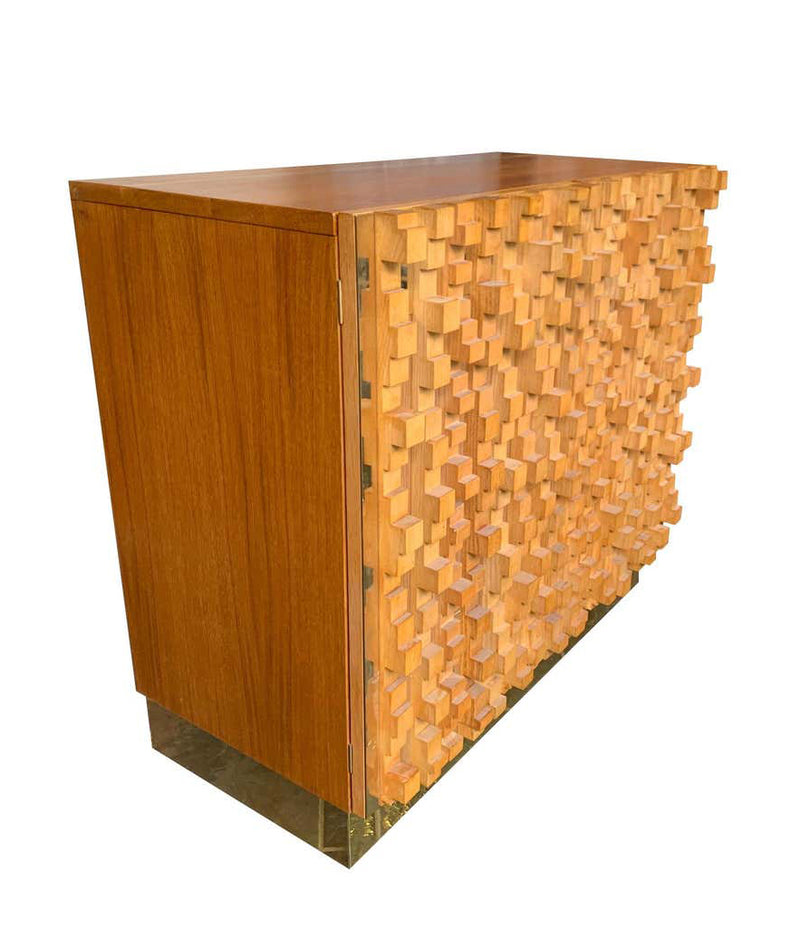 Mid century cabinet brutalist geometric block wood beech in the style of Percival Lafer - Mid Century Furniture