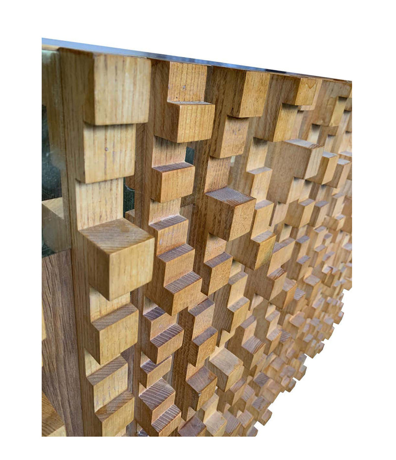 Mid century cabinet brutalist geometric block wood beech in the style of Percival Lafer - Mid Century Furniture