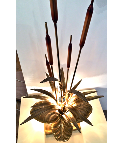 French brass bullrush lamp