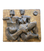 CERAMIC STONEWARE PLAGUE BY AKE HOLM OF A BRUTALIST GEOMETRIC NUDE COUPLE