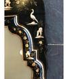 CHINOISERIE MIRROR WITH BLACK LACQUER FRAME WITH BIRDS, FIGURES AND FLOWERS