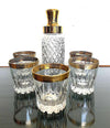CRYSTAL AND GILT COCKTAIL SET WITH SHAKER AND SIX MATCHING GILT EDGED TUMBLERS