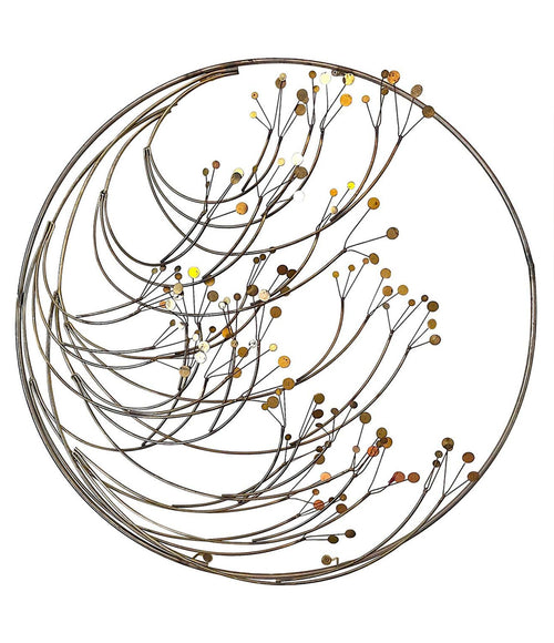 CURTIS JERE CIRCULAR METAL WALL SCULPTURE WITH BRASS AND CHROME TREE BLOSSOM