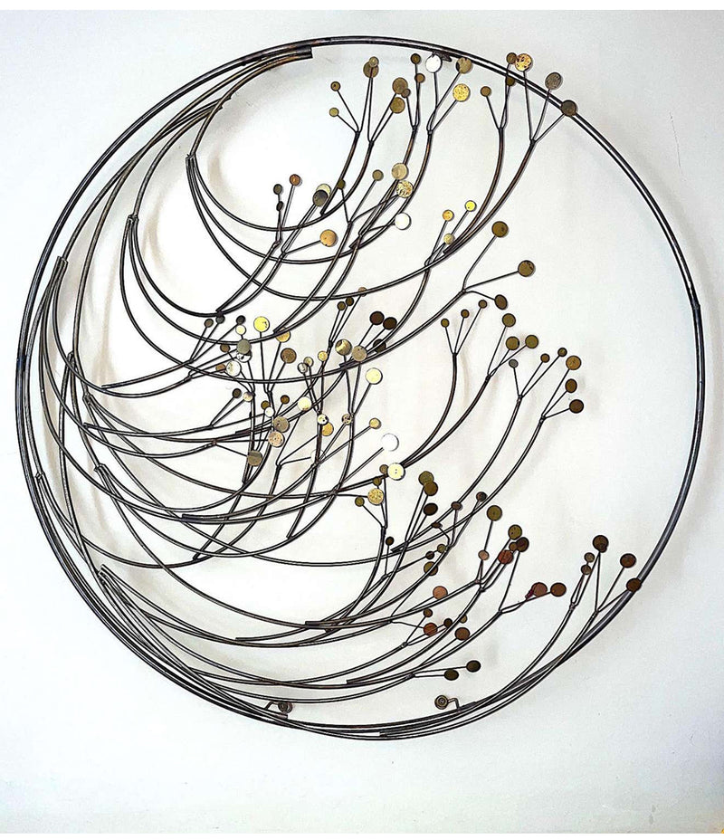 CURTIS JERE CIRCULAR METAL WALL SCULPTURE WITH BRASS AND CHROME TREE BLOSSOM