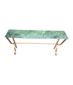 DECORATIVE SPANISH 1950S WROUGHT IRON GILT CONSOLE WITH GREEN MARBLE TOP