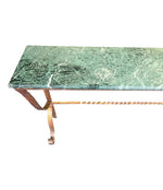 DECORATIVE SPANISH 1950S WROUGHT IRON GILT CONSOLE WITH GREEN MARBLE TOP