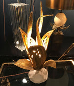 DUVAL BRASSEUR BRASS FLOWER LAMP ON SOLID MARBLE BASE