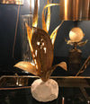DUVAL BRASSEUR BRASS FLOWER LAMP ON SOLID MARBLE BASE