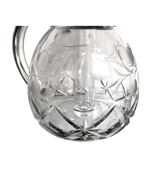 ENGLISH SILVER PLATED CRYSTAL LEMONADE / COCKTAIL JUG WITH ENGRAVED LEAVES