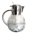 ENGLISH SILVER PLATED CRYSTAL LEMONADE / COCKTAIL JUG WITH ENGRAVED LEAVES
