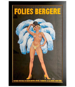 FABULOUS ORIGINAL 1960S LARGE FOLIES BERGERE POSTER BY ARTIST ALAIN GOURDON