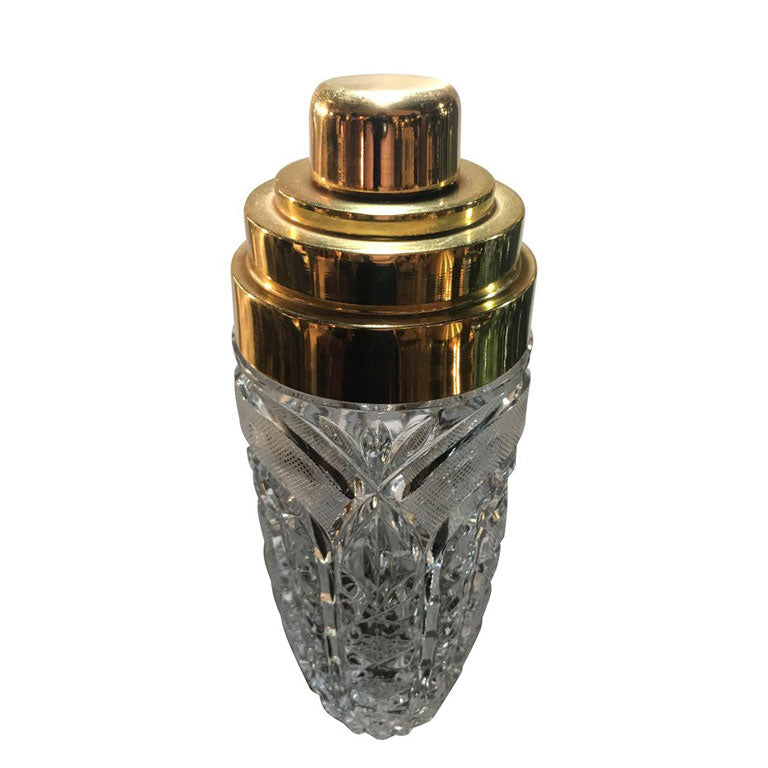 FACETED GLASS AND GILT METAL COCKTAIL SHAKER