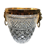 FACETED GLASS ICE BUCKET WITH GILT METAL LION HEAD HANDLES
