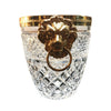 FACETED GLASS ICE BUCKET WITH GILT METAL LION HEAD HANDLES