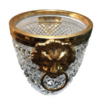 FACETED GLASS ICE BUCKET WITH GILT METAL LION HEAD HANDLES