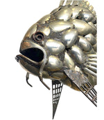 FANTASTIC LARGE 1950S SCULPTURE OF A FISH MADE FROM SILVER PLATED SPOONS
