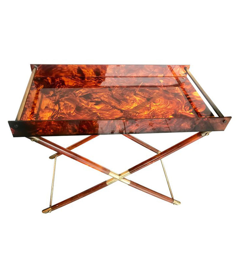 FAUX TORTOISESHELL SIDE TABLE WITH BRASS DETAILING