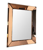 FRENCH ART DECO ROSE COLORED MIRROR WITH BRASS CORNERS