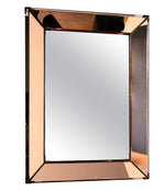 FRENCH ART DECO ROSE COLORED MIRROR WITH BRASS CORNERS