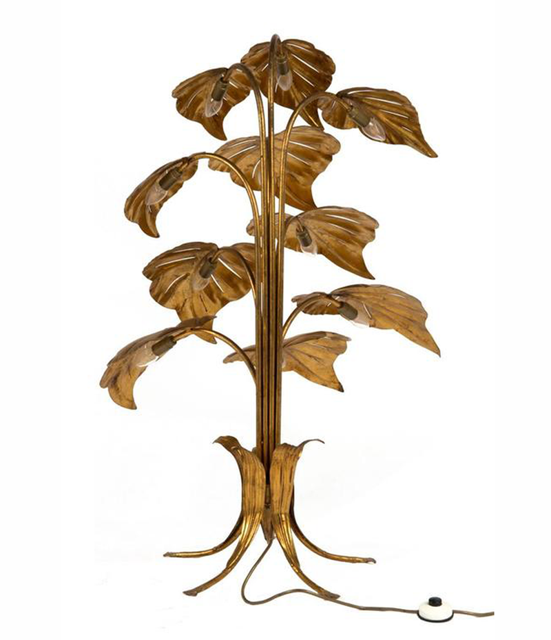 FRENCH GILT METAL PLANT FLOOR LAMP