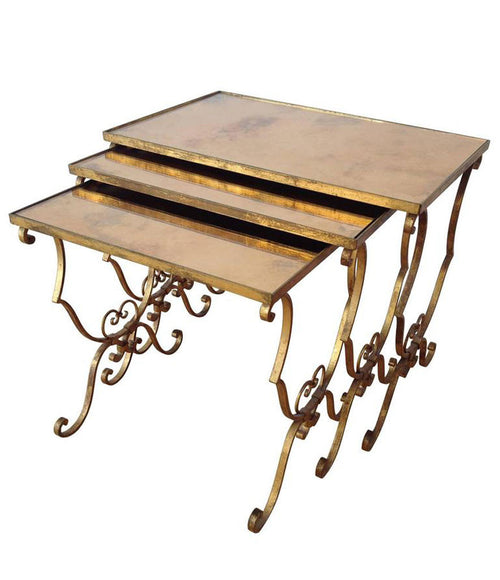 FRENCH NEST OF GILT METAL TABLES