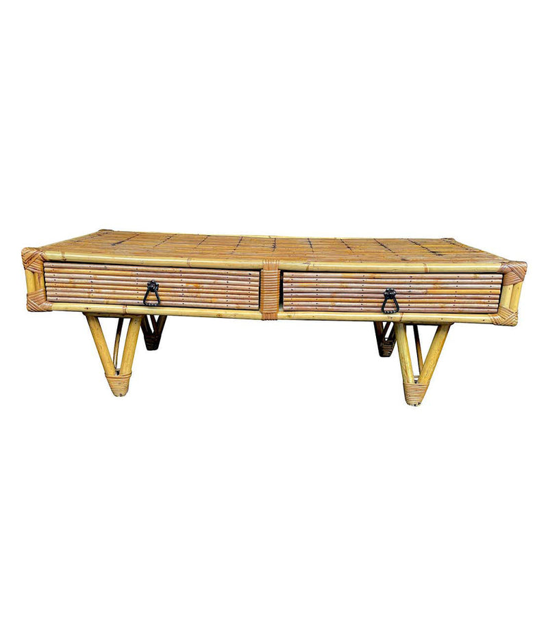 Mid Century Coffee Table bamboo and rattan French 1960s