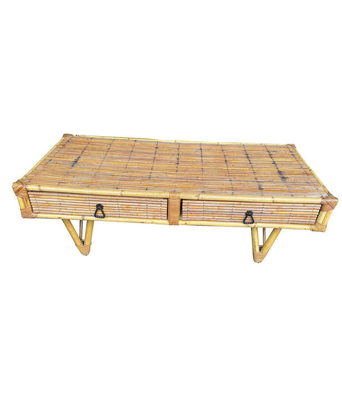 Mid Century Coffee Table bamboo and rattan French 1960s