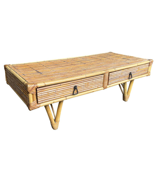 Mid Century Coffee Table bamboo and rattan French 1960s