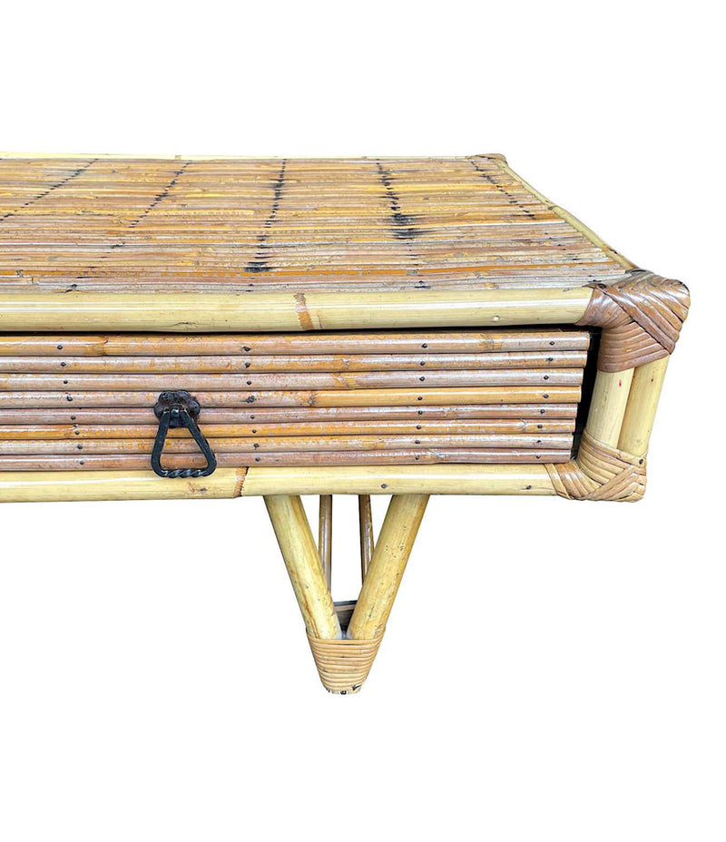 Mid Century Coffee Table bamboo and rattan French 1960s