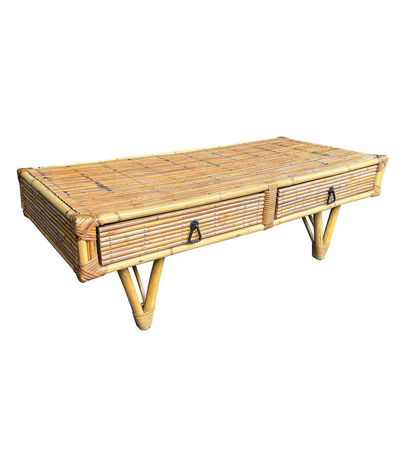 Mid Century Coffee Table bamboo and rattan French 1960s
