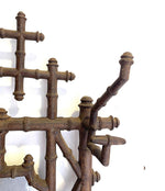 FRENCH ART NOUVEAU FAUX BAMBOO CAST IRON COAT RACK WITH ORIGINAL MIRROR PLATE