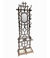 FRENCH ART NOUVEAU FAUX BAMBOO CAST IRON COAT RACK WITH ORIGINAL MIRROR PLATE