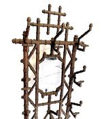 FRENCH ART NOUVEAU FAUX BAMBOO CAST IRON COAT RACK WITH ORIGINAL MIRROR PLATE